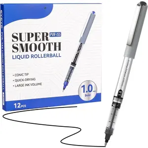 Black Rollerball Pens 1.0mm 12 Pack, Roller Ball Pen Bold Point Quick Dry, Liquid Ink Pens Fine Point Smooth Writing Pen for Journaling, Note Taking, Office, School Supplies