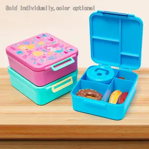Cartoon pattern lunch box with stainless steel soup cup, durable food storage container, includes fork and spoon, perfect for lunch and snacks
