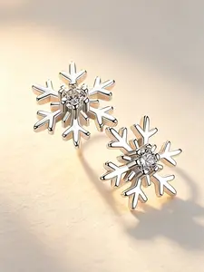 Elegant Snowflake Zircon Stud Earrings for Women, Nickel-Free, Hypoallergenic, Casual Style, Perfect Gift for Birthdays and Holidays