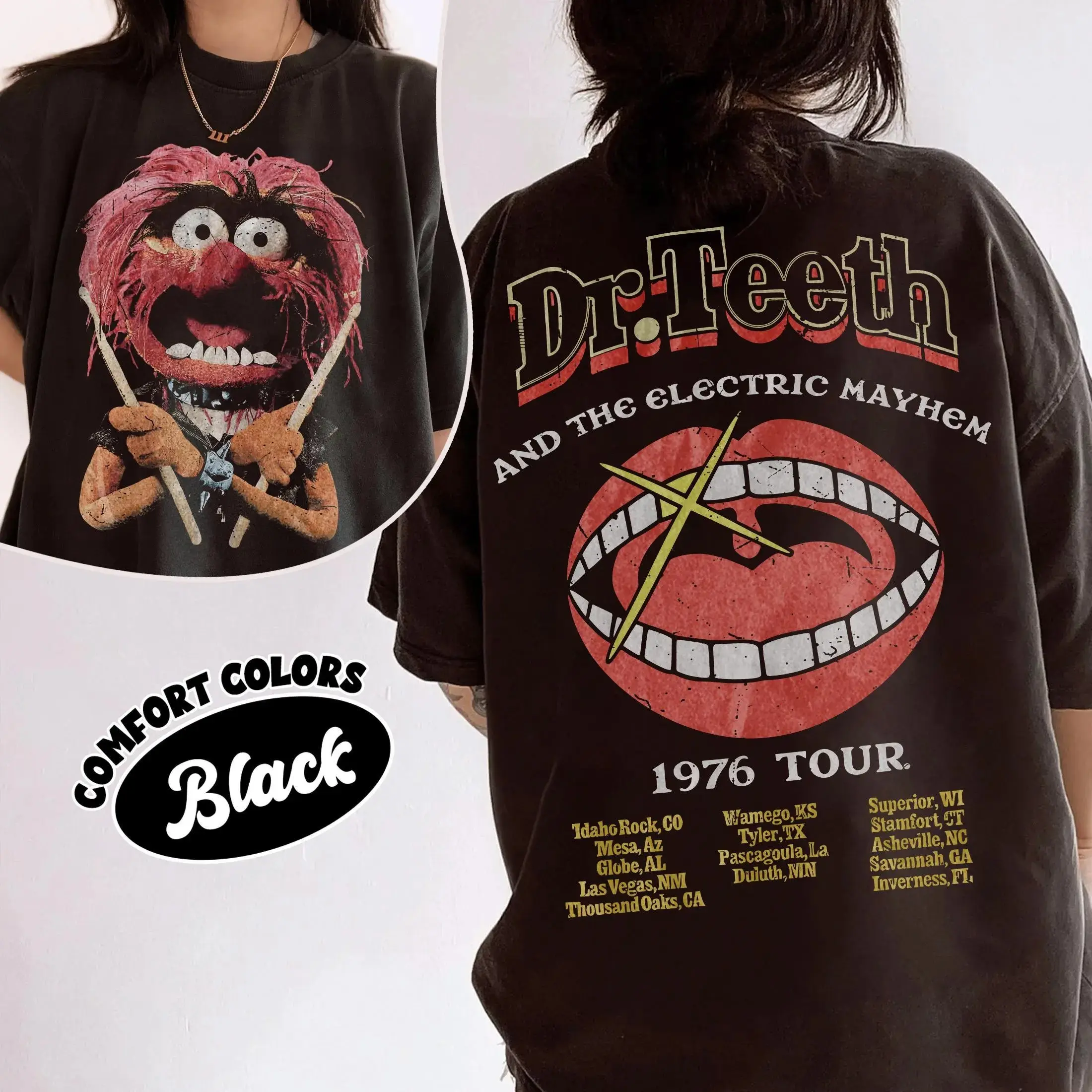 2-sided The Muppets Dr. Teeth & The Electric Mayhem 1976 Tour Shirt, The Show Matching Tee, Family Trip Shirt