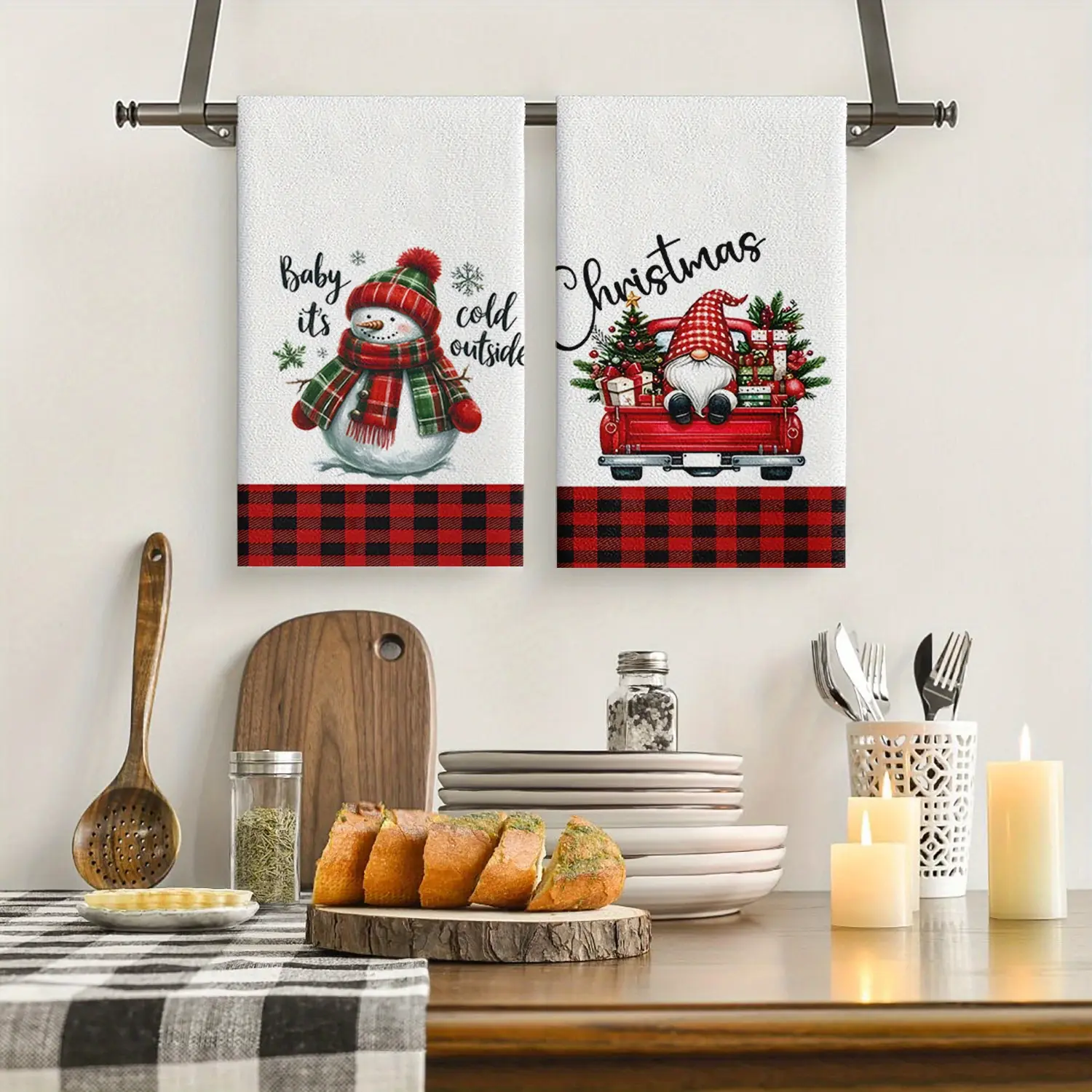 Christmas Snowman Tree Dwarf Truck Two-Piece Set, Super Absorbent Microfiber Kitchen Towels, Modern Style, Easy Clean