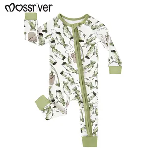 MOSSRIVER Baby Clothes Bamboo Long Sleeve One-Piece - Fishing Print Zipper Pajamas Super Soft All Seasons Gift