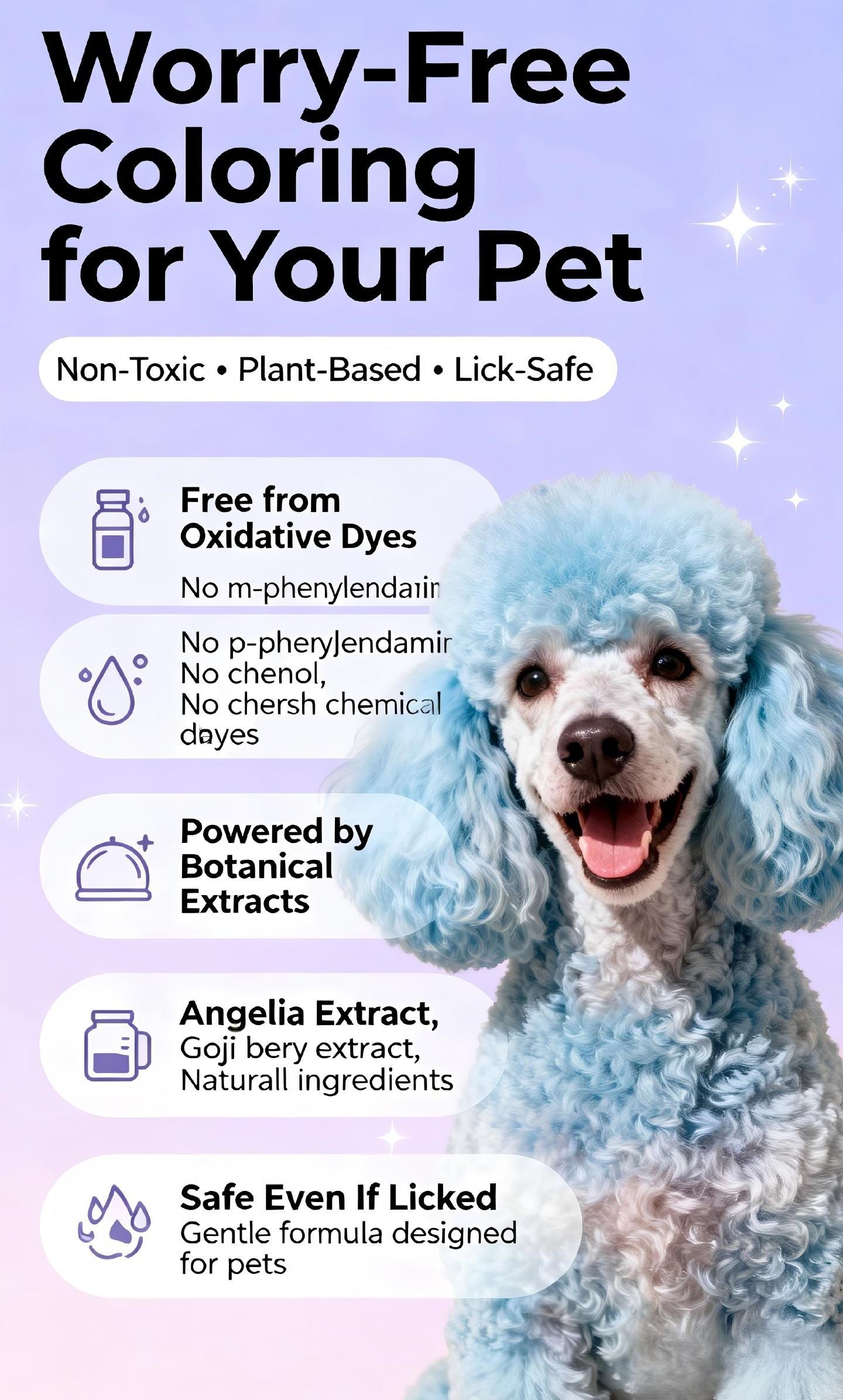 Canine hair dye, food-grade pigment canine hair dye, non-toxic pet hair dye, suitable for dogs, cats and all pets, can be used after bathing.(Two-bottle set)
