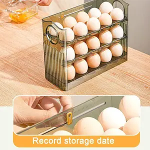 Acryl Egg Fridge Storage Box - Multi-Layer Tray Organizer with Convenient Opening Closing Kitchen Egg Holder with Large Capacity Egg Storage Box Refrigerator Side Door Storage Rack Reversible
