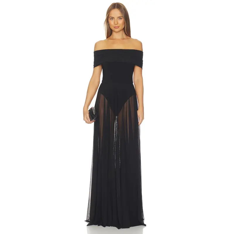 black cowl neck prom dress Leah Satin Stone Cowl Neck Floor Length Gown Hunter / 15 main image 1