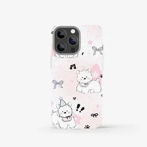 Party Puppy Doodle Sketch Case for All IP Phone Models (17, 16, 15, 14, 13, 12, 11, X Series) 🥳 Westie Dog Pink Star Trendy Aesthetic Phone Cover ✨