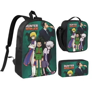 Cute Trend Hunter x Hunter 3pcs Backpack Set of 3 Spanish Players 17Inch School Bag with Insulated Lunch Box & Lovely Hunter x Hunter merch Daypack for Work, Camping, Outdoor Sports Ideal Graduation, Birthday & Back to School Gift