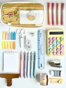 Yellow Stationery Set with Pencil Case, Calculator, Pens & School Supplies