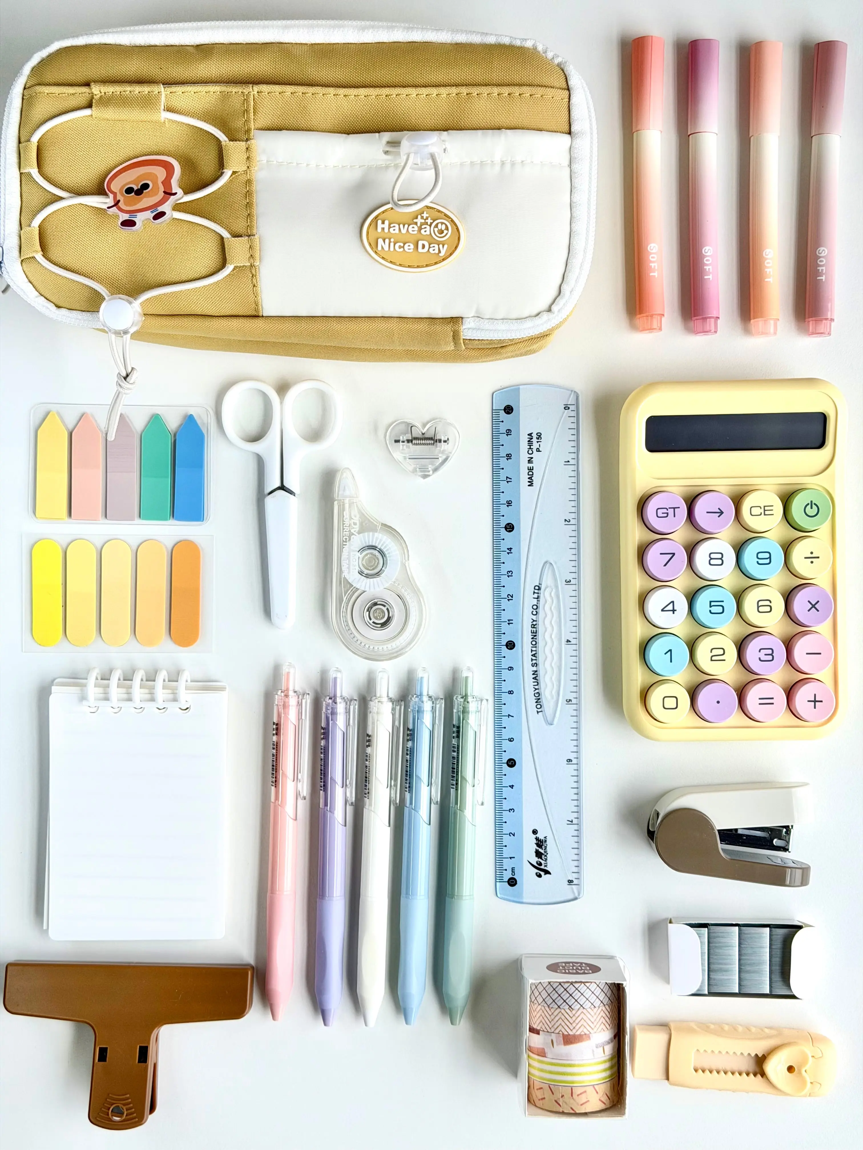 Yellow Stationery Set with Pencil Case, Calculator, Pens & School Supplies