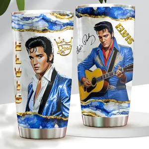Elvis Presley Guitar 20oz Tumbler, Blue Marble Rock and Roll Travel Mug, Elvis Fan Gift