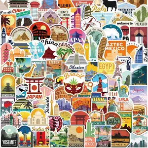 City Travel Sticker, 100pcs/set Cartoon Pattern Decorative Sticker, Adhesive Stickers, DIY Decals for Water Bottle, Laptop, Phone Case, Scrapbooking, Journal Making