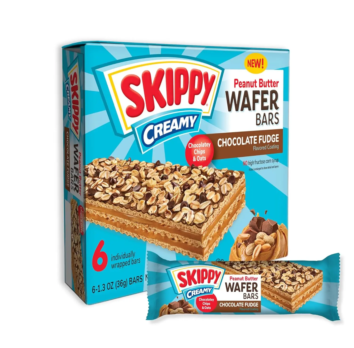 Creamy Peanut Butter & Chocolate Fudge Wafer Snack Bar 1.3 Oz 6 ct Individually Wrapped Bars for On-the-Go Energy Boost - Bite, Milk