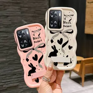 1 Piece Suitable For OPPO A54/A58/A60/A57/A57s/A55s/A56/A55/A58x/A57e/A54s/A53s black rabbit Party Ready Flexible Suitable For OPPO A57 Phone Case Cover With Flexible And Stand