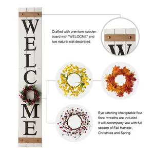 60"H Wooden Welcome Porch Sign with 4 Interchangeable wreathes (Spring/ Patriotic / Fall/ Christmas ) (KD)