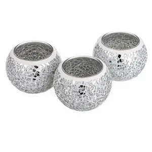 3PCS Mosaic Glass Tealight Candle Holders Set Table Centerpiece Decor