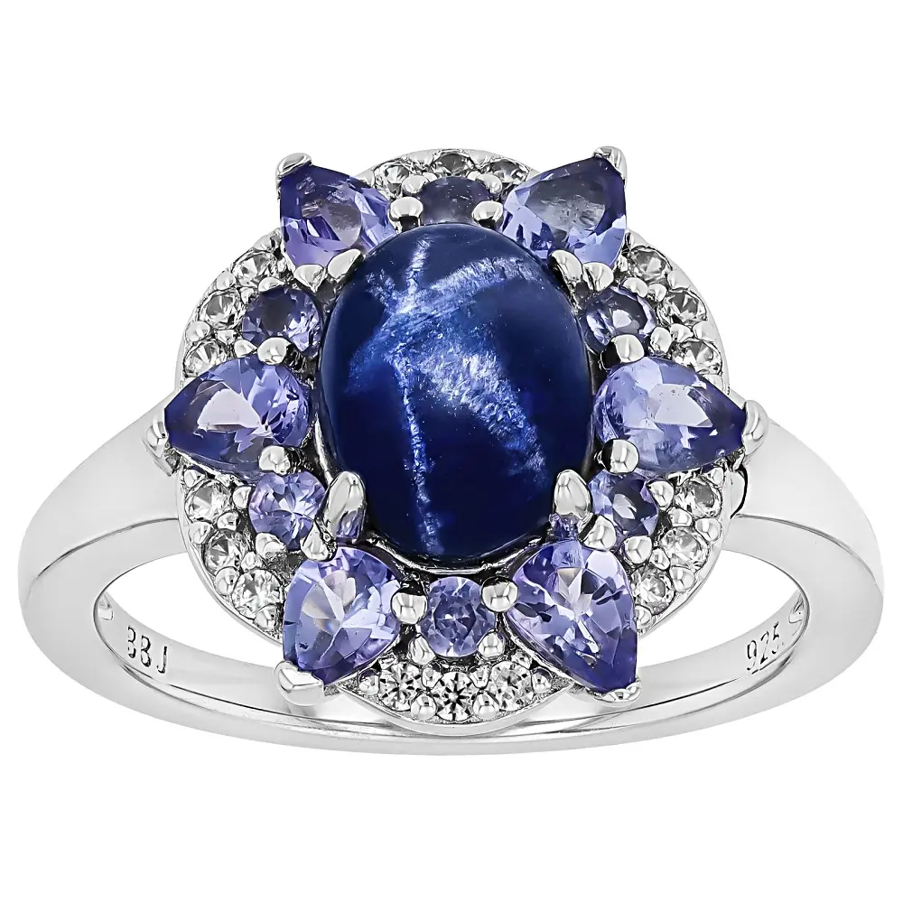JTV Blue Star Sapphire Rhodium Over Sterling Silver Ring 1.35ctw