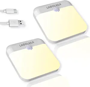 2 Pcs Magetic Night Light Motion Sensor Cruise Ship Approved with USB Cable LED Rechargeable Battery for Indoor Use in Bathroom Hallway Cabin Toilet Bed Stair for Travel Cruise Essentials 2026