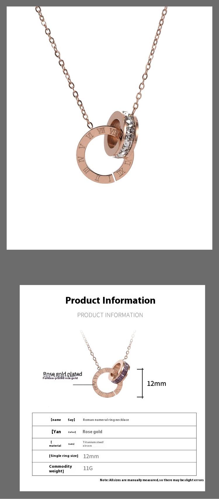 Roman Numeral Ring Diamond Titanium Steel Necklace Women's