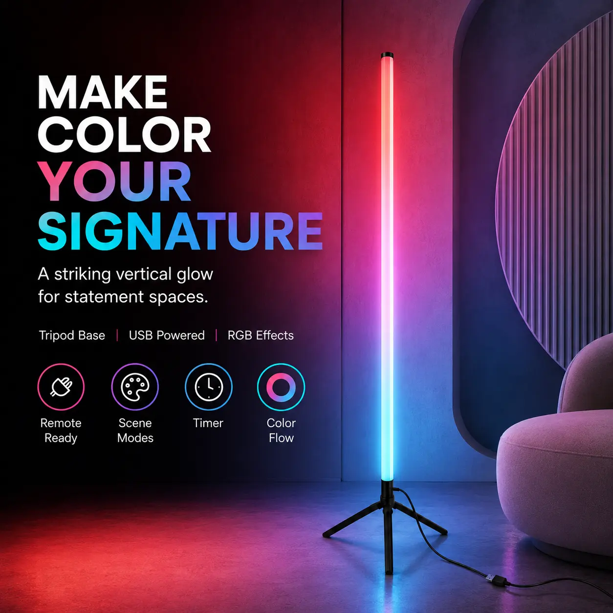 RGBIC Room Makeover Floor Light, Slim Triangle Corner Lamp with App & Remote Control, Adjustable Color Ambience, Brightness and Timer for Bedroom, Living Space & Gaming Area