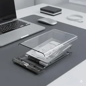 2.5-inch Transparent External Hard Drive Enclosure - SATA to USB 3.0 Adapter, Tool-Free Portable Case for 7mm & 9.5mm SSDs/HDDs. High-Speed Data Transfer Essential External Storage Solution