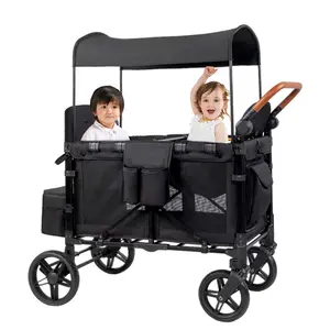 Can Contract Double Baby Stroller Wagon, All-Terrain 2 Seaters Baby Wagon With Canopy, Parent Organizer, Adjustable Handle & Pull Bar For Infants And Toddlers