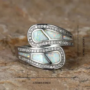 Female White Opal Stone Ring Boho Vintage Wedding Engagement Jewelry For Women