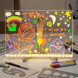 Multi-Function glowing Drawing Board desk lamp with erasable Whiteboard, Kids Creative Learning Night Light, Acrylic Memo Board, Colorful Pen Set, Fun Gift for Home Decor & Study Tools