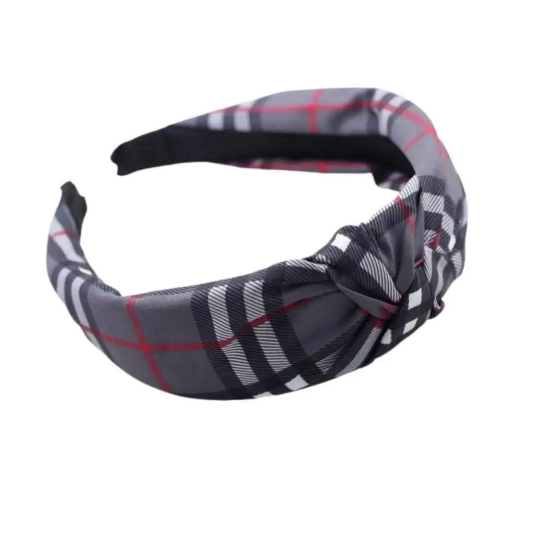 Plaid Headband - Charcoal