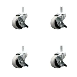 Service Caster SCC-TS05S210-TPUS-SLB-381610-4 2 in. Swivel Polyurethane Caster Wheels &0.375 in. 16 TPI x 1 in. Threaded Stem Caster & Brake - Set of 4