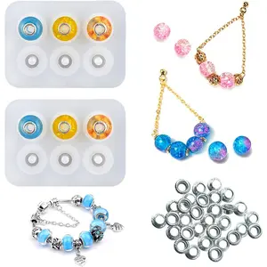 Bead Mold (2 pcs) DIY Dried Flower Epoxy AB Glue Round Bead Mold (5 mm),  for  Earrings, Bracelet  Making, Epoxy Craft Decoration Supplies and 30 S925  Washers
