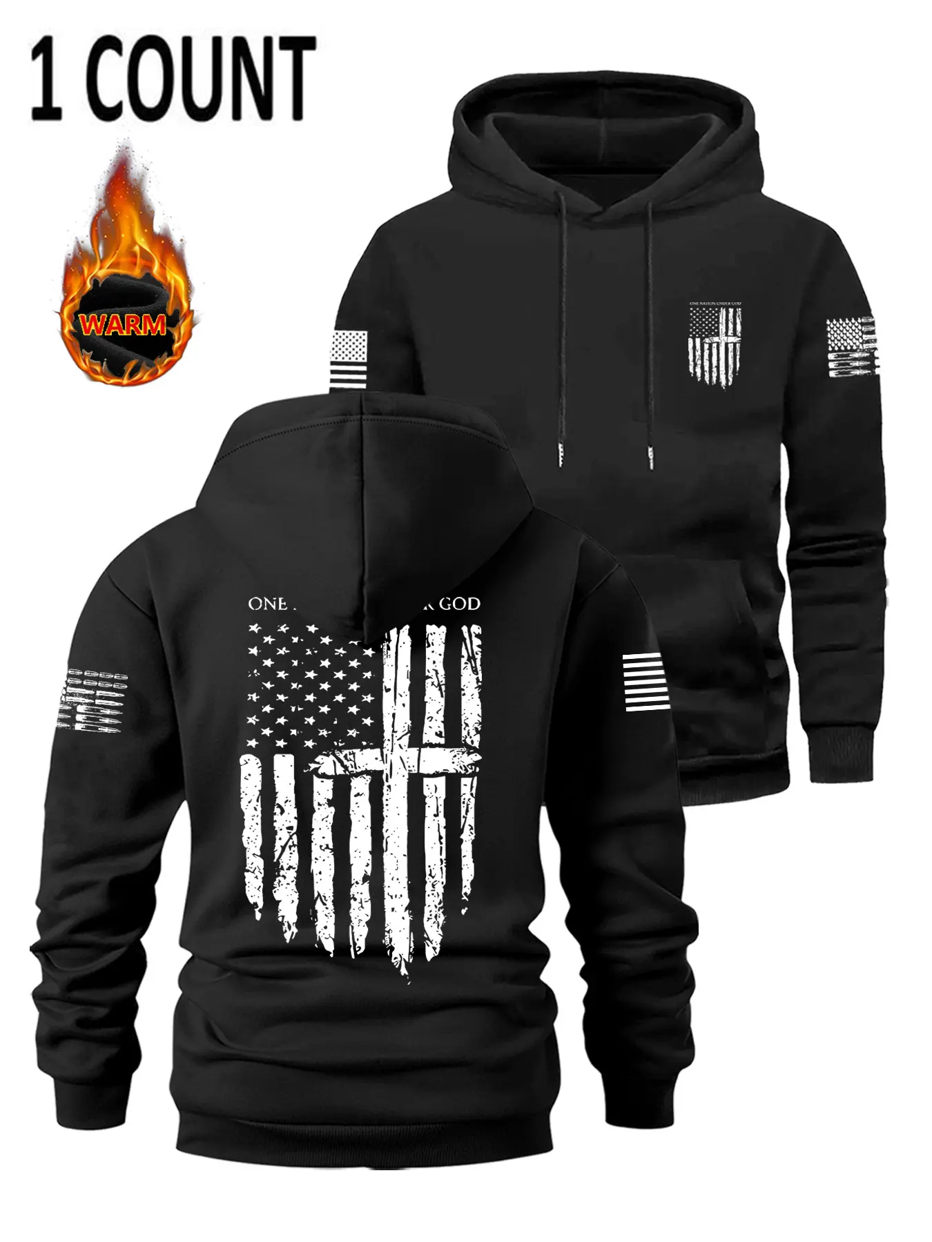 Men's Fall Winter Perfect Heavy Hoodie, Long Sleeve Fashion Casual Clothing, Comfortable Loose Fit Soft Fabric, Trendy Flag Pattern Design, Ideal Gift, Sweatshirts