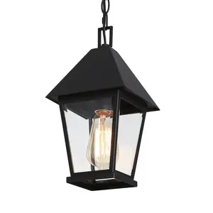 Ksana Exterior Pendant Light, Black Outdoor Hanging Lantern Light Fixture with Clear Beveled Glass