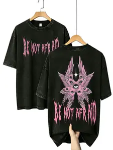 Men's Vintage Washed Gothic Seraphim Angel Graphic T-Shirt - Heavy-Duty Pure Cotton Stone Grinding Washed, Alternative Aesthetic, Baggy Oversized Breathable Casual Alt Fashion Tee