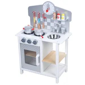 Kids Kitchen Play Set, Wooden Kitchen Playset with Sink Oven, Toddler Cooking Set Pretend Play Toy for Kids Ages 18 Month+ (Grey)
