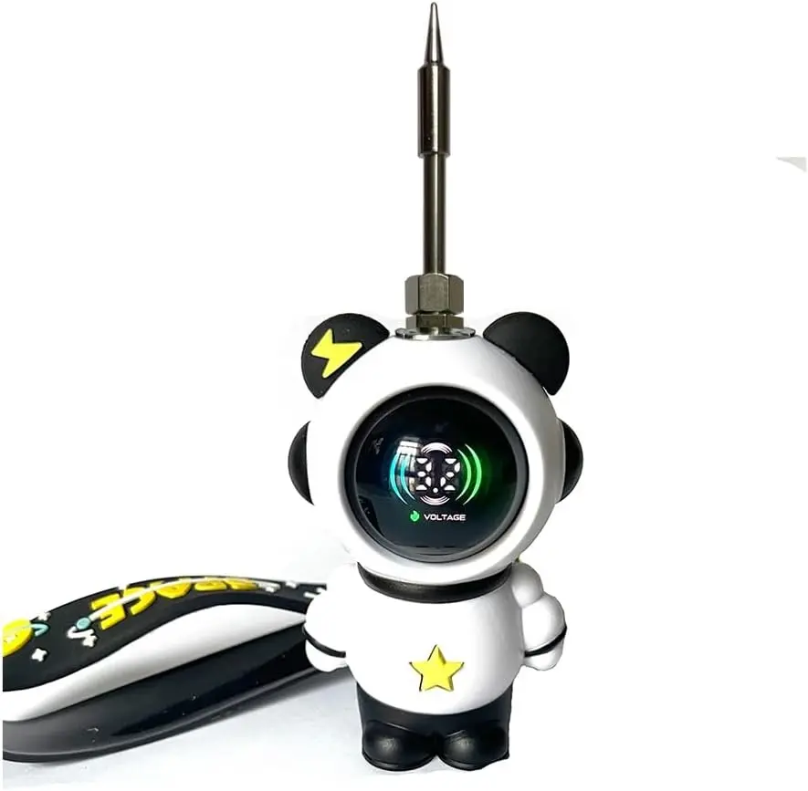 Cordless Mini Soldering Iron Universal Threaded Soldering Tip, Rechargeable Pen Battery in equipped, Cartoon Keychain Appearance (Black)