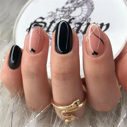 Short Oval Fake Nail, Press on Nails, Glossy Fake Nails, 24pcs/set Acrylic Nails with Nail File & Tape, Removable Nail Art Artificial Full Cover, Women Girls DIY Manicure, Removable False Nails