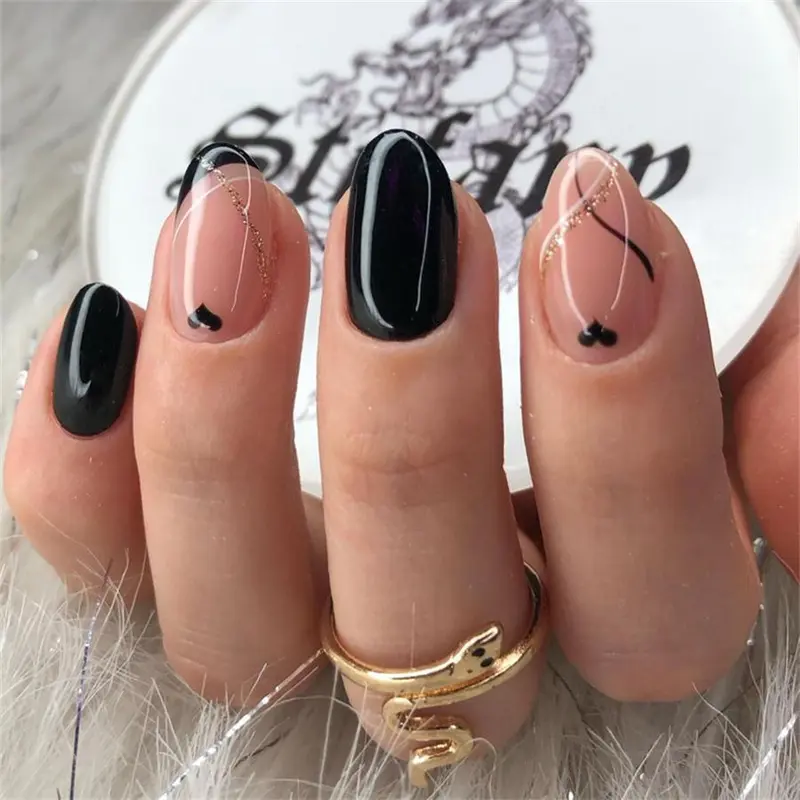 Short Oval Fake Nail, Press on Nails, 24pcs/set Acrylic Nails with Nail File & Tape, Removable Nail Art Artificial Full Cover, Women Girls DIY Manicure, Removable False Nails, Nail Art Supply