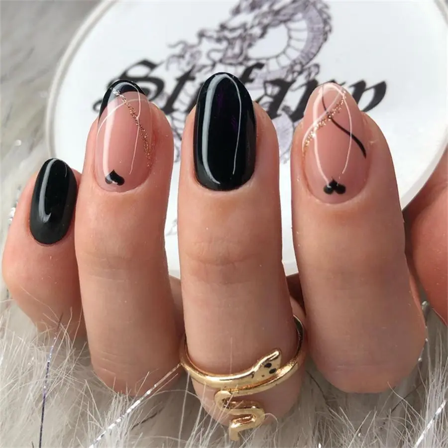 Short Oval Fake Nail, Press on Nails, Glossy Fake Nails, 24pcs/set Acrylic Nails with Nail File & Tape, Removable Nail Art Artificial Full Cover, Women Girls DIY Manicure, Removable False Nails