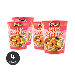 4 Pack NISSIN Cup Noodle Japanese Ramen Crab Flavor 2.43 oz Each - Instant Noodle Soup, Quick Meal
