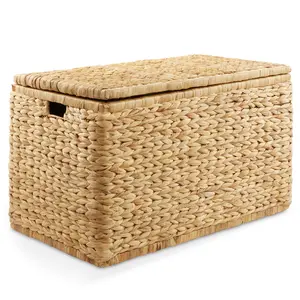Casafield 30 in. Storage Chest with Lid, Handles, and Safety Hinge, Natural Hyacinth, Woven Wicker Storage Trunk for Laundry, Living Room, Bedroom