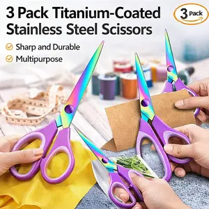 3 Pack Craft Scissors – All Purpose Sharp Titanium Blades Shears, Comfort Grip Handle Multipurpose Fabric Scissors Tool for Adults Office Sewing School Home Supplies, Purple
