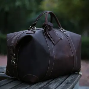 Personalized Leather Duffel Bag - Genuine Cowhide Weekender Bag for Men, Carry-on Overnight Travel Companion, Gifts for Men