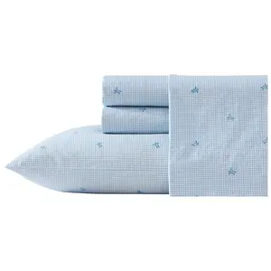 Laura Ashley Turtle Gingham Blue Queen Sheet Set