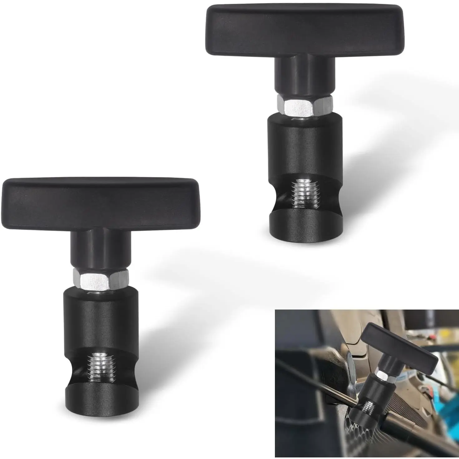2-Count Heavy Duty Clamp, Synthetic Hood Prop Rod Tool, 0.39 Inch Thickness Portable Locking Anti-Pinch Device, Easy Install Universal Automotive Fastener (Black), Max 0.39"