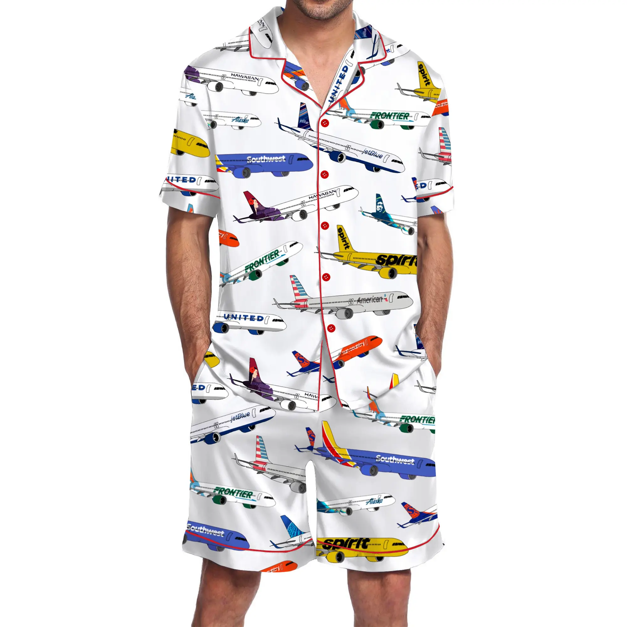 Airline Aircraft Satin Pajama Set For Men - SHESHOW