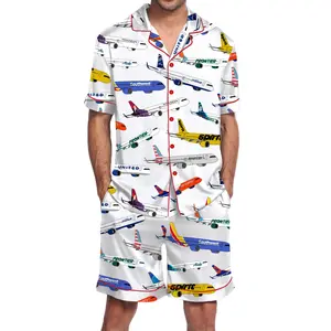 Airline Aircraft Satin Pajama Set For Men - SHESHOW