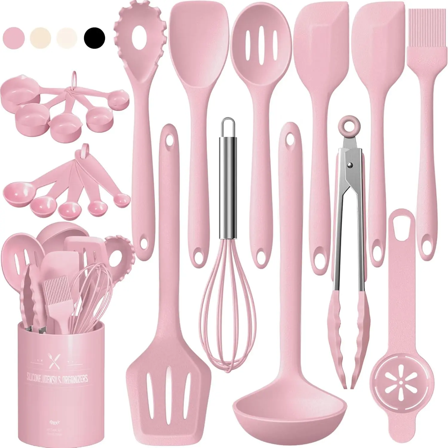 22 count  Cooking Utensils Set, Heat Resistant  Kitchen Spatulas Set with Holder, Cooking Gadgets Tools Set for Nonstick Cookware, Dishwasher Safe(Pink)