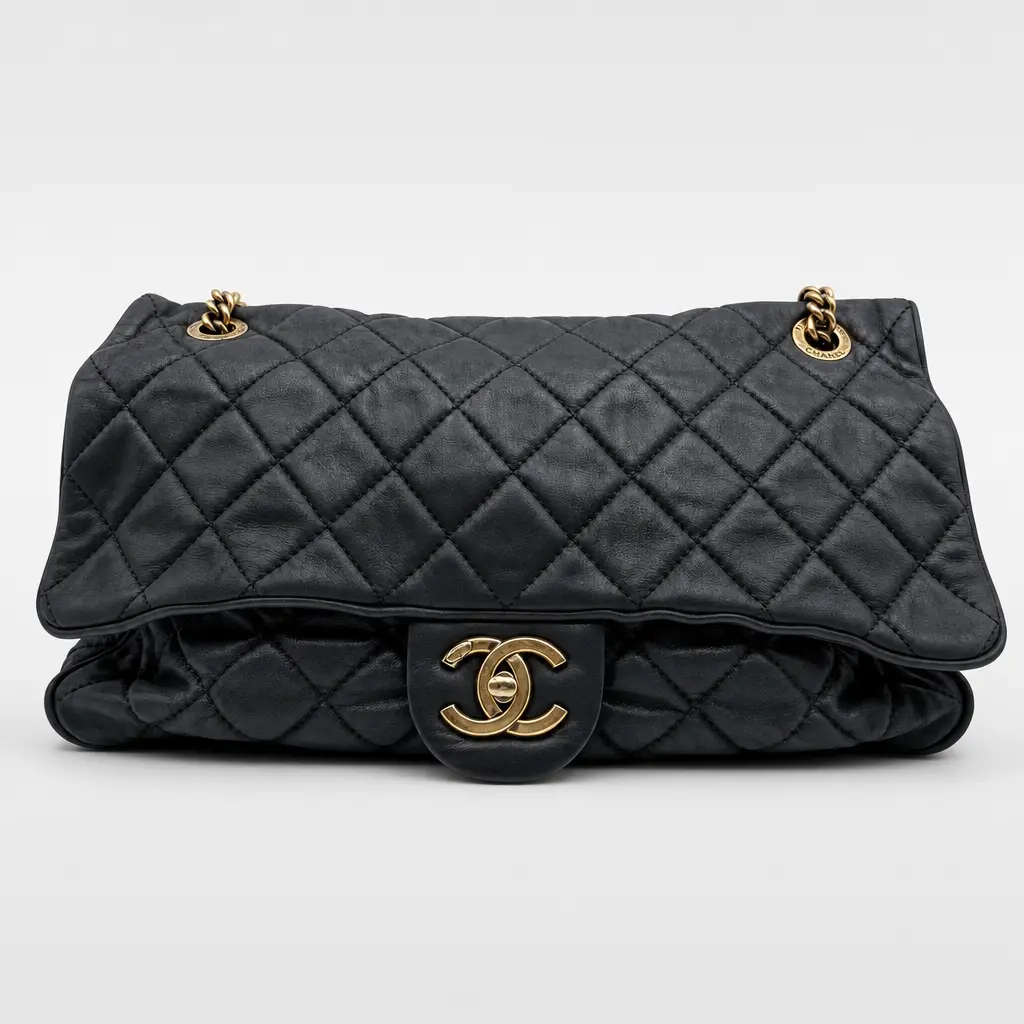 Pre-owned CHANEL FRANCE Crossbody Bags H1 classic flap （CF） jumbo dark gray gold soft lambskin diamond check chain bag (Pocket/Clutch) 42548