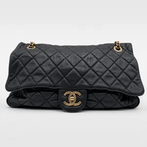 Pre-owned CHANEL FRANCE Crossbody Bags H1 classic flap （CF） jumbo dark gray gold soft lambskin diamond check chain bag (Pocket/Clutch) 42548