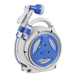 Retractable Garden Hose Reel with 8-in-1 Sprayer Nozzle 43Ft Hose Portable Water Hose Reels with Spray Lock and Pipe Storage Bracket Standard Pipe Connector for Indoor Outdoor Watering Cleaning